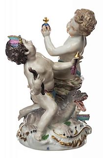 AN ALLEGORICAL PORCELAIN FIGURAL GROUP OF AMERICA AND EUROPE, MEISSEN
