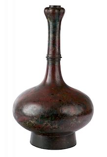 A CHINESE GARLIC-MOUTHED BRONZE VASE