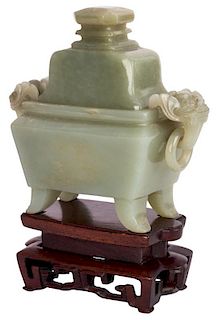 A CELADON JADE VESSEL AND COVER, QING DYNASTY, 1644-1911