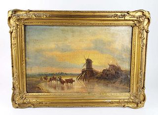 19th C. Russian Oil on Canvas of Farm Scene, C. 1869