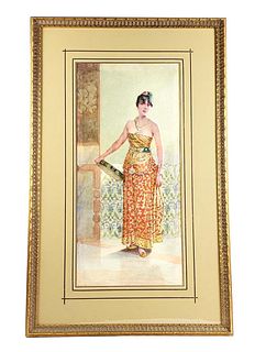19th C. Orientalist Watercolor of Woman Signed