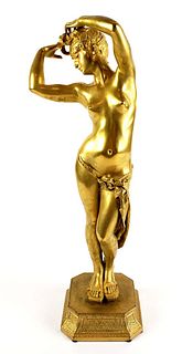 Magnificent 19th C. Tony Noel Signed Gilt Dore Bronze Nude Woman Figure
