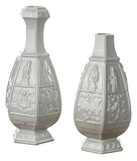 A PAIR OF CHINESE BLANC-DE-CHINE HEXAGONAL BOTTLE VASES