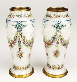 Pair of 19th C. Viennese Enamel Vases