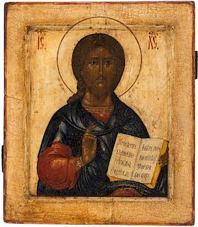 A RUSSIAN ICON OF CHRIST PANTOCRATOR, 17TH CENTURY