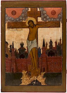A MONUMENTAL RUSSIAN ICON OF THE CRUCIFIXION, 18TH CENTURY