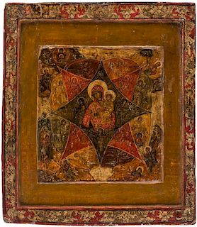 A RUSSIAN ICON OF THE VIRGIN OF THE BURNING BUSH, 18TH CENTURY