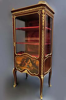 19th C. French Napoleon III Style Mahogany Painted Vitrine Cabinet With Bronze Mounts Signed By Link