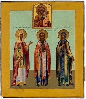 A RUSSIAN VENERATION ICON OF OUR LADY HODEGETRIA OF SMOLENSK WITH SELECT SAINTS, 19TH CENTURY