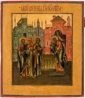 A RUSSIAN ICON OF THE PRESENTATION OF JESUS IN THE TEMPLE, 19TH CENTURY