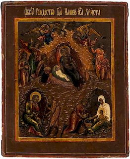 A RUSSIAN ICON OF THE NATIVITY OF CHRIST, 19TH CENTURY