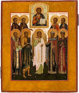 A RUSSIAN ICON OF THE GUARDIAN ANGEL WITH SELECTED SAINTS, MOSCOW SCHOOL, 19TH CENTURY
