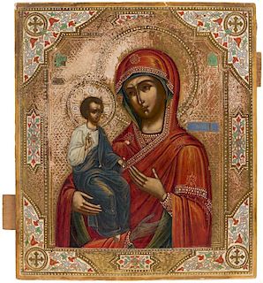 A RUSSIAN ICON OF THE THREE-HANDED MOTHER OF GOD, 19TH CENTURY