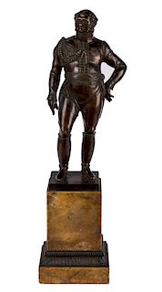 A FRENCH BRONZE SCULPTURE OF [POSSIBLY] ALEKSANDR BEKLESHOV ON A STONE PEDESTAL, FIRST HALF OF 18TH CENTURY