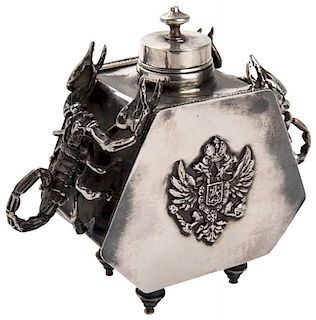 A SILVER JUDAICA INKWELL WITH SCORPION HANDLES, RUSSIAN OR POSSIBLY POLISH, CIRCA 1878