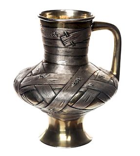A RUSSIAN PARCEL GILT TROMPE LOEIL SILVER JUG, MARKED IN CYRILLIC IX WITH IMPERIAL WARRANT, MOSCOW CIRCA 1888