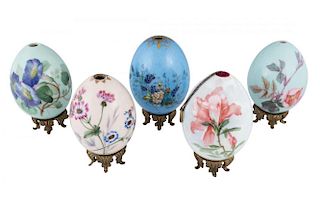 A GROUP OF FIVE LARGE PORCELAIN EASTER EGGS WITH FLORAL DESIGNS, IMPERIAL PORCELAIN FACTORY, ST. PETERSBURG