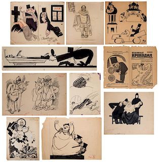 A GROUP OF NINE ANTI-RELIGIOUS DRAWINGS BY M. M. CHEREMNYKH (RUSSIAN 1890-1962), DATING FROM 1923-1931