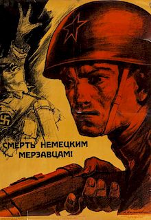 DOLOI NEMETSKIKH MERZAVTSEV, A 1943 SOVIET WAR PROPAGANDA POSTER BY ANATOLY KAZANTSEV