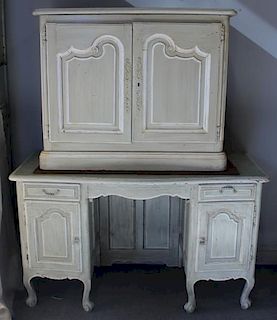 Country French Painted Desk and Cabinet.