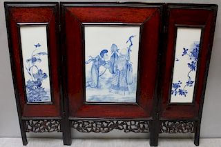 Antique Chinese And Blue & White Table Screen .