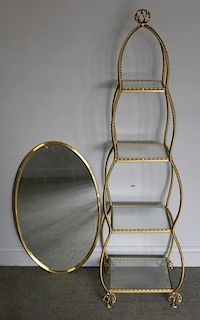 Gilt Metal Lot Including an Etagere and Mirror.