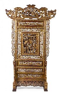 A Chinese Gilt Lacquered Wood Floor Screen Height 52 1/2 inches.