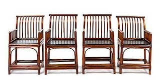 * A Set of Four Chinese Bamboo Armchairs Height 38 1/4 inches.
