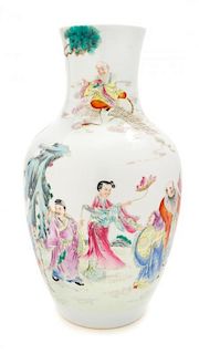 A Famille Rose Porcelain Vase Height 12 1/2 inches.