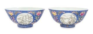A Pair of Famille Rose Porcelain Bowls Diameter 5 3/4 inches.