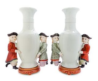 A Pair of Chinese Export Porcelain Vases Height of vases 15 1/4 inches.
