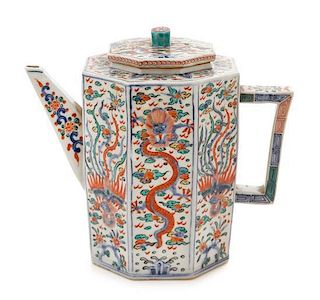A Wucai Porcelain Octagonal Teapot Height 7 1/4 inches.