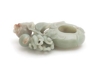 A Carved Celadon Jade Water Dropper Length 4 5/8 inches.