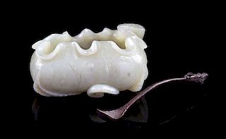 A Celadon Jade Water Dropper Length 3 inches.