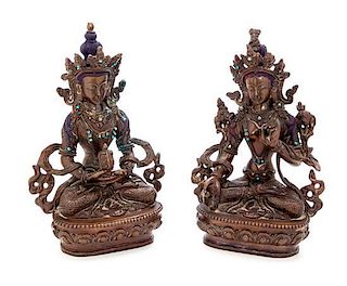 A Pair of Copper Alloy Figures of Tara Height 6 1/8 inches.