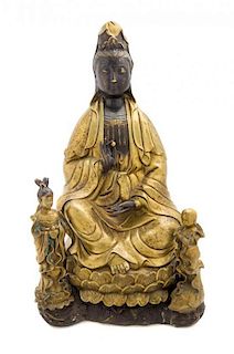 A Large Gilt Bronze Figure of Guanyin Height 21 inches.