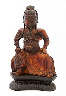 * A Lacquered Bronze Figure of Guandi Height without stand 13 1/2 inches.