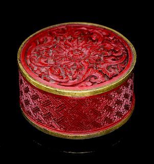 A Small Cinnabar Lacquer Box and Cover Diameter 2 inches.
