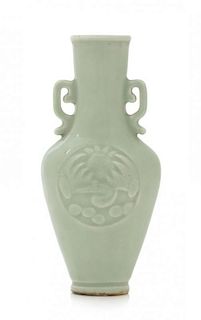 * A Celadon Glazed Porcelain Vase Height 5 1/2 inches.