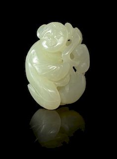 A Small Carved White Jade Toggle Length 1 3/4 inches.