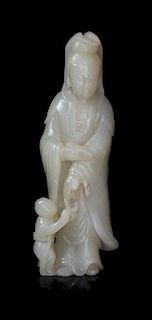 A Celadon Jade Figural Group Height 5 5/8 inches.