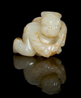 A Pale Celadon Jade Toggle Height 1 1/2 inches.