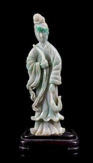A Jadeite Figure of Meiren Length 11 1/2 inches.