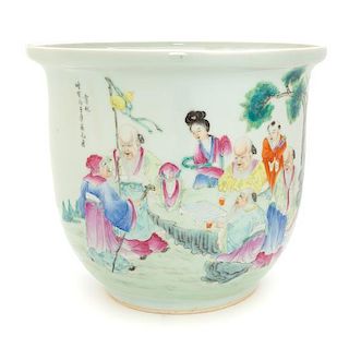 A Famille Rose Porcelain Jardiniere Length 9 1/2 inches.