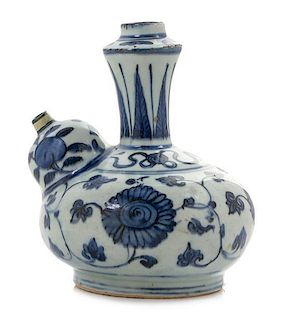 * A Blue and White Porcelain Kendi Height 7 1/2 inches.