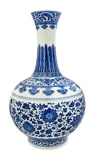 A Blue and White Porcelain Bottle Vase Height 15 1/4 inches.