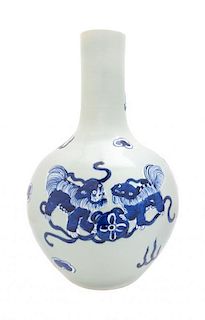 A Large Blue and White Porcelain Bottle Vase Height 15 inches.
