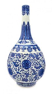 A Blue and White Porcelain Bottle Vase Height 18 3/8 inches.