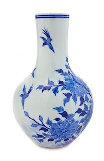 A Blue and White Porcelain Bottle Vase Height 9 3/4 inches.