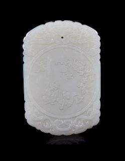 A Pale Celadon Jade Pendant Height 2 1/4 inches.